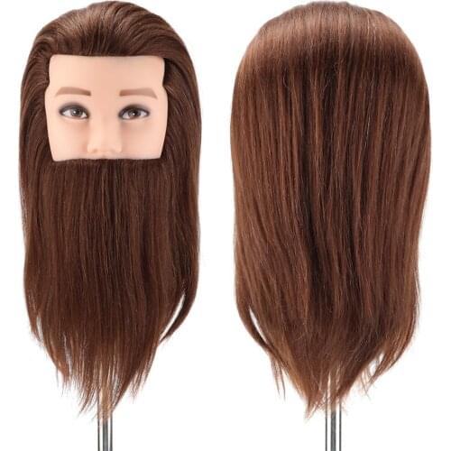 100% Male real human hair mannequin practice training head with beard barber hairdressing manikin doll head for beauty school