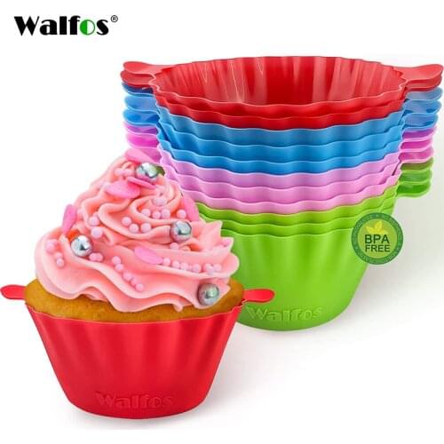 Walfos 12pcs/Set Silicone Cake Mold Round Shaped Muffin Cupcake Baking Molds Kitchen Bakeware Maker DIY Cake Decorating Tools