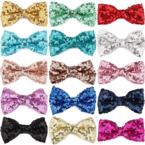 120pcs/lot 15colors 9cm Hair clip Sequins Hair Bows Hair Clips Solid Flower Bowknot Paillettes For Kids Girl Hair Accessories