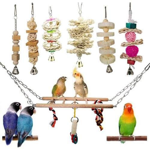 7pcs Parrot Toy Natural Color Suspension Bridge Sepak Takraw String Loofah Piece String Bird Toy Pet Supplies Dropshipping