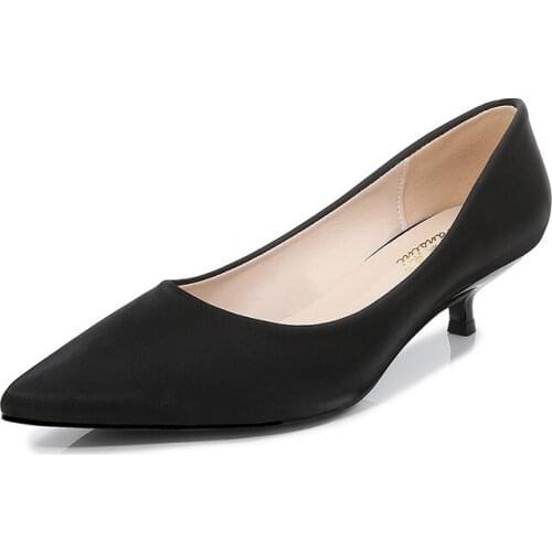 Designer Women Pumps Silk Slip On 3-5CM Thin High Heels Pointed Toe Shallow shoes for women women shoes 2020 size 35-42 black