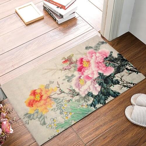 Flower Petals Ink Painting Doormat Bedroom Kitchen Floor Mat Bathroom Anti-Slip Rug Home Doormat for Entrance Door