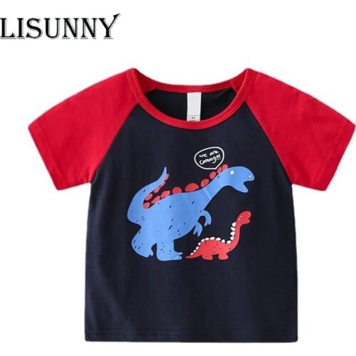 LISUNNY 1-6y Boys T-Shirt Summer 2021 New Children Short Sleeve Baby Round Neck T-shirt Kids Cartoon Dinosaur Cotton Tops Tees