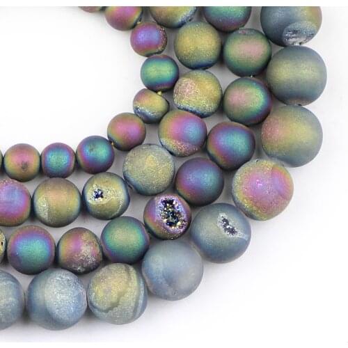 Matte Cracking Colorful electroplate carnelian 6/8/10MM Natural Stone Loose Beads For Jewelry making DIY Bracelet Accessories