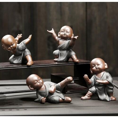 Cute Buddha Purplue Sand Tea Pet Decoration Kung Fu Little Monk Boutique Handmade Tea Toy Accessories Ceramic Home Gift