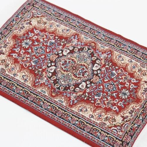 1/12th Dolls House Miniature Red Patterned Woven Rug Floor Carpet Coverings