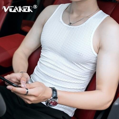 5XL Mens Summer Sexy Vest Fashion O-Neck Breathable Solid Vests Plus Size Men Hollow Out Vest Gym Tank Top Cool beatch Clothing