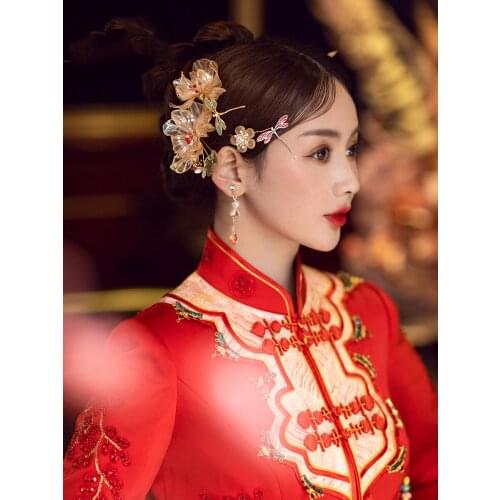 NiuShuya Vintage Crystal Liquid Flower Leaf Bridal Headdress Sweet Brides Hairpins Wedding Hair Accessory