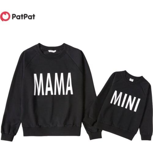 PatPat 2020 New Spring and Autumn Letter Print Grey Cotton Sweatshirts for Mom and Me
