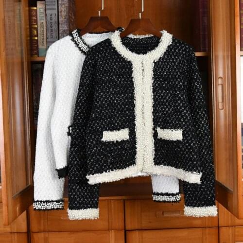 2020FW Winner New Women High Quality Pearl Patchwork Knitted Cardigans Sweater For Ladies Coat 2 Color