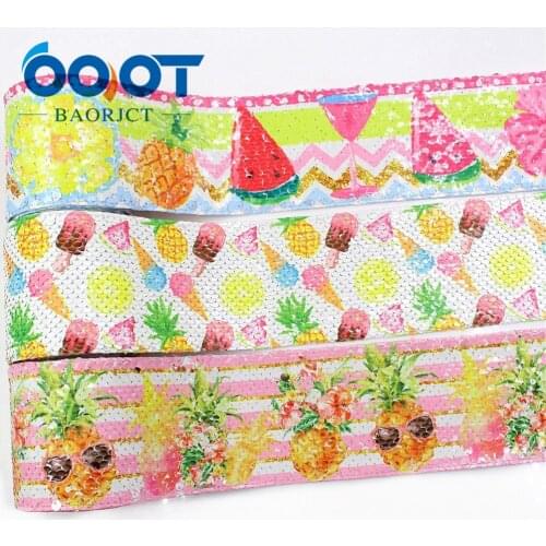 OOOT BAORJCT I-19504-1159,Printing Sequin Shiny Glitter Cartoon 75mm Ribbon DIY Hairbows Accessories Wedding Party Decoration 2y