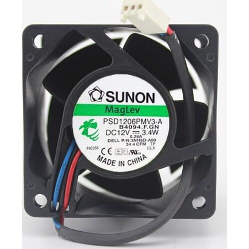 Original 60*60*38MM 6cm PSD1206PMV3-A DC 12V 3.4W 0.28A 3 line Server Cooling Fan