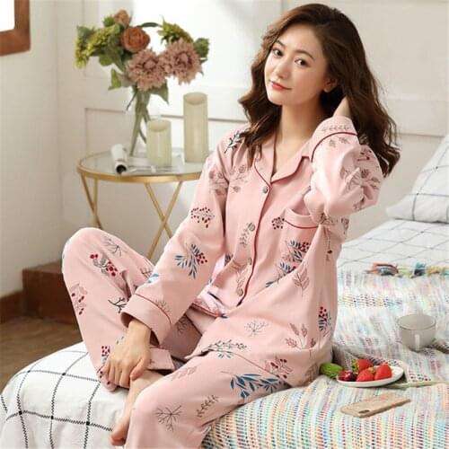 2021 Autumn Winter Thick 100% Cotton Homewear Suit Women Plus Size Printed Pajamas Long Sleeve Home Clothes Female Sleepwear Set