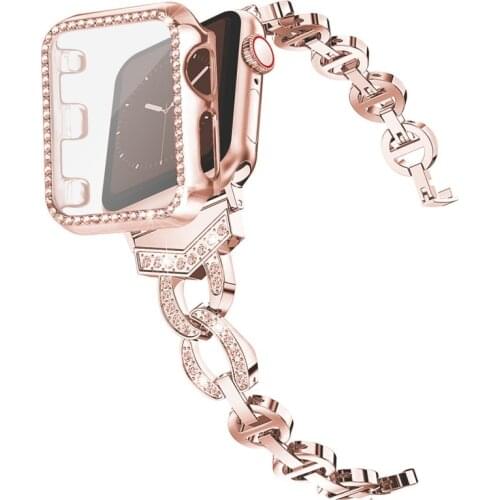 Suitable For Apple Watch SE Series 6 5 4 3 2 1 Case Strap Rhinestone Wrist Strap Case Womens Replacement Wristband Case