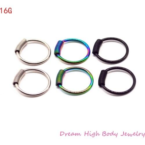 Spring Wire Captive Ring Coil Mixed Sizes BCR Body Piercing Jewellery 316L Surgical Steel Plating Titanium Black Rainbow 16G