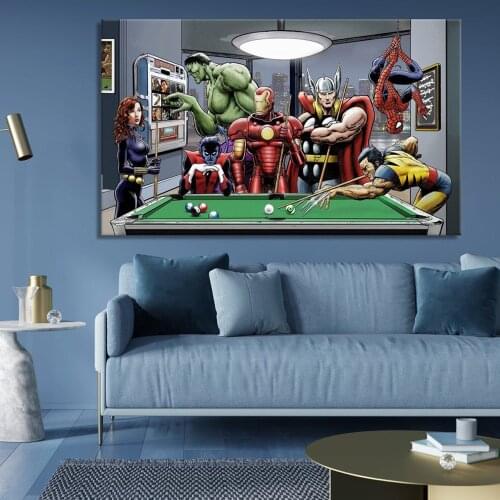 Marvel Character Play BilliardsPoster And Painting Disney Canvas Print On Wall Art Picture For Living Room Home Decor Frameless