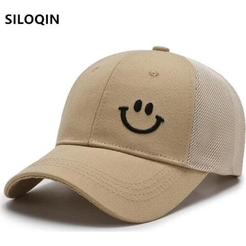SILOQIN Summer Mens Cap Breathable Baseball Caps Snapback Cap Adjustable Size Cartoon Smiley Couple Sports Cap Women Mesh Cap