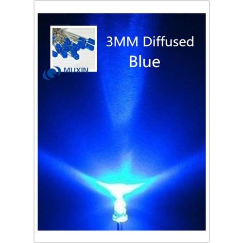 3mm Blue LED Round Light Emitting Diode Diffused Foggy Lamp Bead Plug-in DIY Kit Practice Wide Angle DIP 100 pcs /lot