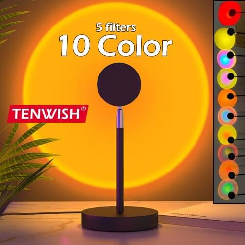 TENWISH Rainbow Lamp 4 in 1 Sunset Cyber Filter Warm LED Projection Light for Romantic Atmosphere Vaporwave Style Retro Filming