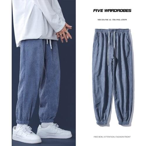 Spring Autumn Men Japanese Retro Corduroy Trousers Ankle-Length Corduroy Baggy Pants Men Joggers Hip Hop Harem Pants Streetwear