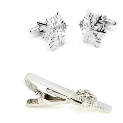 Cufflinks Tie Clip Set Snowflake Shape Tie Clip&Cuff Links Set Men Fashion Jewelry Accessory Gift Wedding Wholesale 5sets/lot