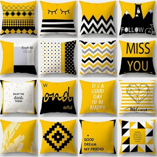 Yellow Geometry Cushion Cover 45x45 Pillowcover Polyester Decorative sofa Cushions Throw Pillows Nordic Home Decor Pillowcase