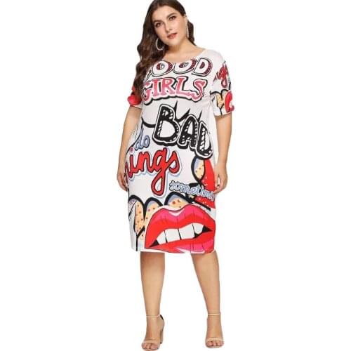 Womens Funny Print Summer Dress Cartoon Hip Hop Mini Dress Club Party Gown plus Size T-Shirt Dress