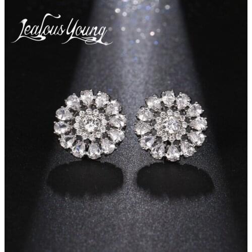 Vintage Hallow Flower Crystal Statement Earrings for Women inlay Water Drop CZ Rhinestone Studs Ear Jewelry Brincos AE393