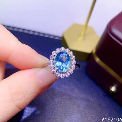 925 Pure Silver Chinese Style Natural Swiss Blue Topaz Womens Popular Trendy Oval Adjustable Gem Ring Fine Jewelry Support Dete