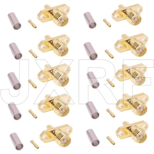 5PCS SMA Female 2-Hole flange Panel mount Straight Crimp for RG316 RG174 LMR100 cable RF Coaxial Connector Free shipping