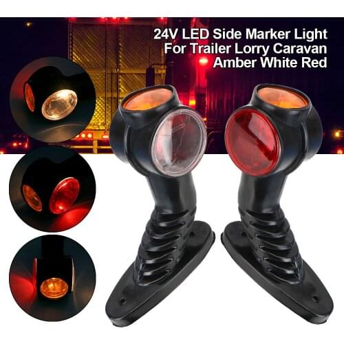 24V LED Marker Side Light 2pcs for Truck Trailer Caravan Elbow Outline External Light Red Amber White Waterproof 3 Face
