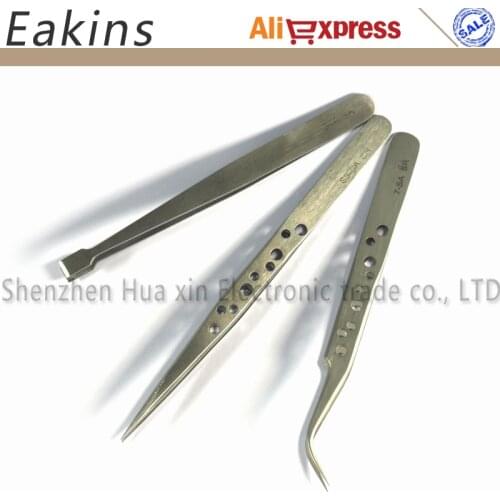 3pcs/set Non-magnetic Stainless Steel Dull Polish Tweezer Flat Straight Curved Reversed Forceps For Phone Welding Repairs