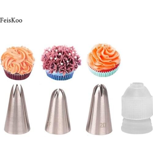 4pcs/Set Middle Size Cream Cake Icing Piping Russian Nozzles Pastry Tips Stainless Steel Fondant Cupcake Cake Decorating Tools