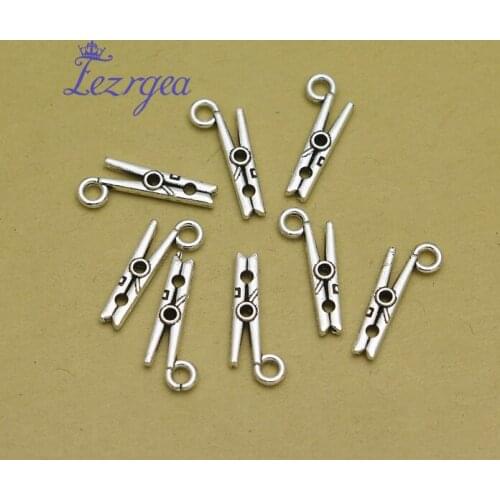 50pcs/lot--18x8mm, clip cham,Antique silver plated Laundry Clip charms,DIY supplies, Jewelry accessories
