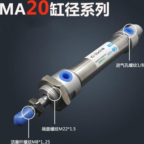 Free shipping Pneumatic Stainless Air Cylinder 20MM Bore 225MM Stroke , MA20X225-S-CA 20*225 Double Action Mini Round Cylinders