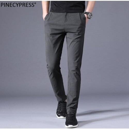 98% Cotton 2% Spandex Men Pants Spring Summer Autumn Grey Blue Black Male Slim Young Full Length Long Casual Man Trousers
