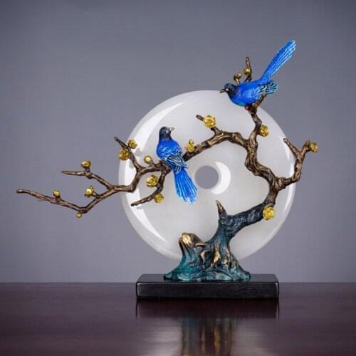 Chinese Style Magpie Wishful Safe Buckle Decorations Brass Jade Living Room Decorations Housewarming Wedding Gifts Home Decor