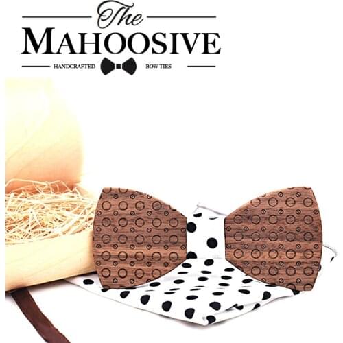 Wood Fashion Luxury Dot Men Bow Tie Pocket square handerchief set Men Tuxedo Wooden Bow Tie Adjustable for Wedding Party gift