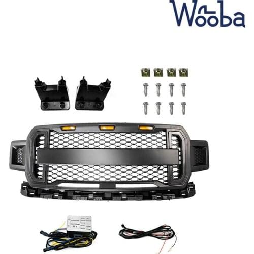 For 2018 Ford F150 LED DRL Matte Black Raptor Style ABS Front Bumper Grille