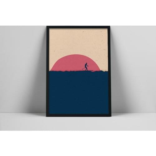 Purple sunset,Blue Ocean Surfer poster, Contemporary Surf Wall Art, Beach House Decor, Abstract modern giclee art print