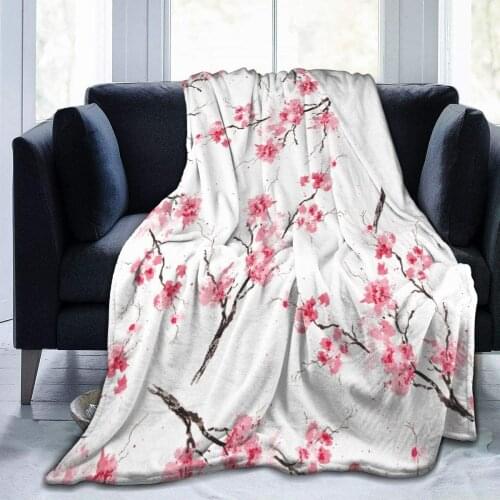 Flannel Blanket Watercolor Cherry Blossom Pattern Blanket Soft Throw Blanket fits Couch Sofa Suitable for All Season for Kids