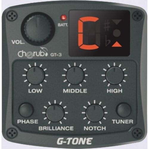 Cherub G-Tone GT-3 4-Band Acoustic Guitar EQ Preamp System Piezo Pickup Equalizer Chromatic Tuner Phase Effect Guitar Accessory