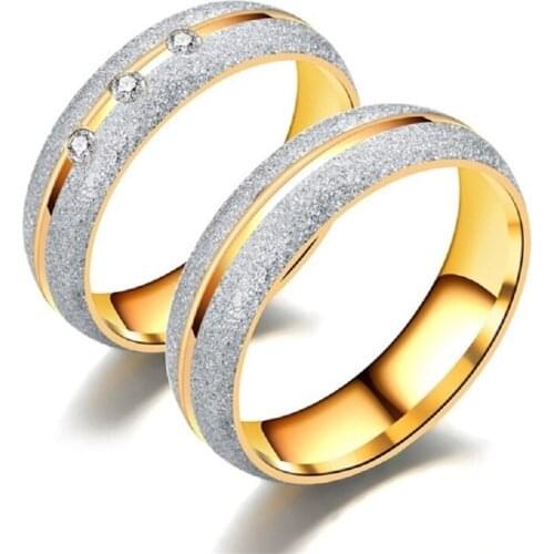 Zircon Ring Stainless Steel Rings For Women Pearl Sand Golden Couple Rings Valentines Day Gifts Birthdays Gift