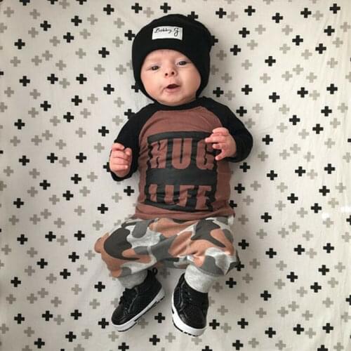 Newborn Baby Boy Camouflage Suit Long Sleeve Autumn Clothes HUG LIFE Print T Shirt Tops+Pants Leggings 2PCS Outfits 0-24M