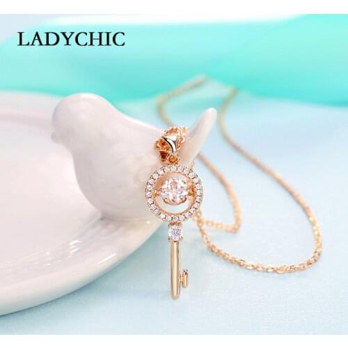 LADYCHIC Fashion AAA Zircon Gold Color Key Pendant Necklaces for Women Girls High Quality Crystal Jewelry Gift Wholesale LN1127