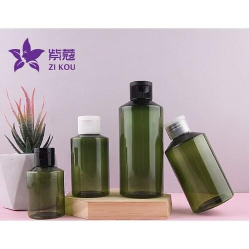High-end hot-selling low-cost travel 5pcs 50ml 100ml 150ml 200ml green sloping shoulder bottle with flip top cap