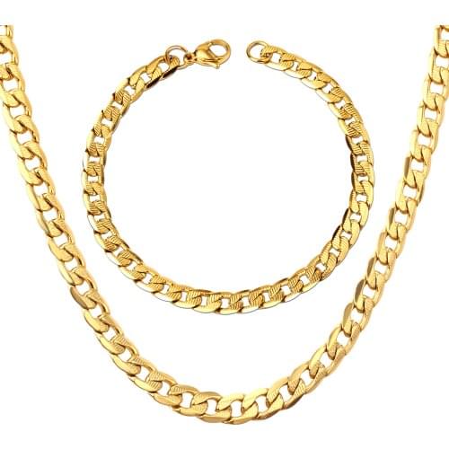 LUXUKISSKIDS New Trendy Bracelet Necklace Men Jewelry Set Gold Color Chain Necklace Bracelet African Dubai Jewelry Sets