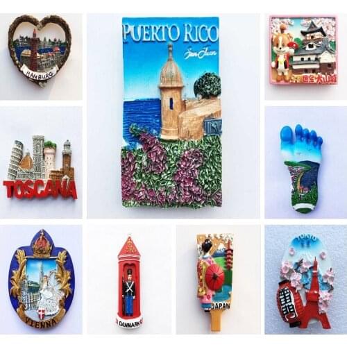 Fridge Magnet Souvenir Japan USA Germany Norway Denmark Resin Refrigerator Magnets Sticker Country Travel Craft Home Decor Gifts