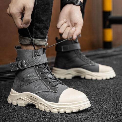 Men Military Boots Outdoor Fashion Canvas High Top Shoes Men Casual Shoes Ankle Boots Black Chelsea Boots Zapatos De Hombre