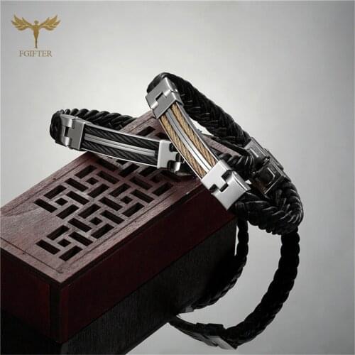 Mens Bangle 2021 Steel Wire Rope Braided Geniuine Leather Bracelet Stainless Steel Fashion Accessories Casual Male Wristband